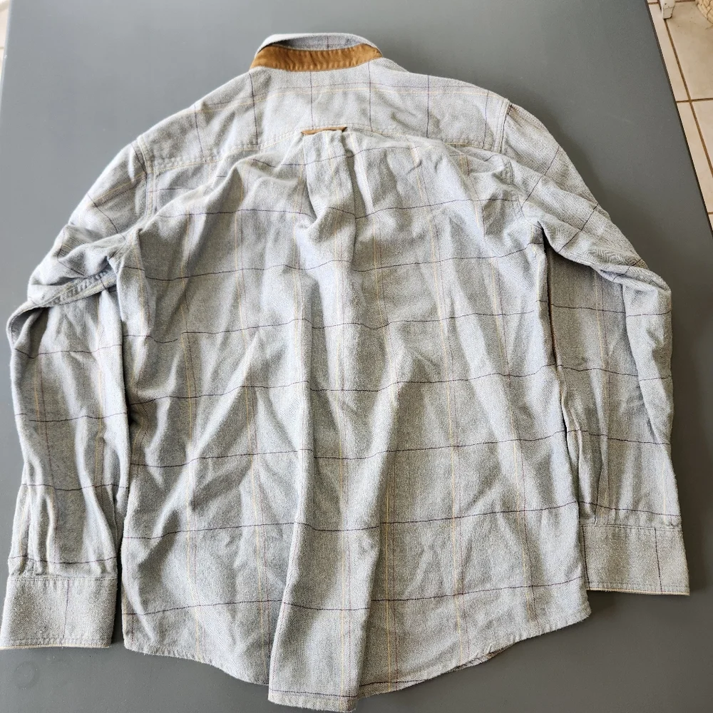 Orvis Fairbanks Shirt Mens Med Light Check Flannel Button Up SUEDED ELBOW Patch - Picture 4 of 14